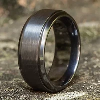Mens Black Titanium Satin Center 9mm Wedding Band