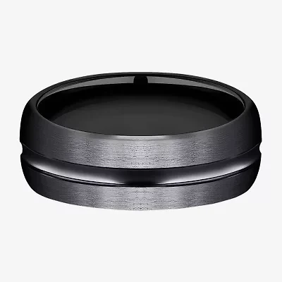 Mens Black Titanium Satin Center 7.5mm Wedding Band