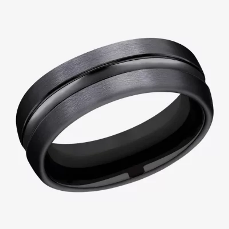 Mens Black Titanium Satin Center 7.5mm Wedding Band