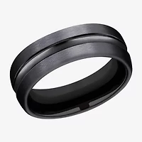 Mens Black Titanium Satin Center 7.5mm Wedding Band