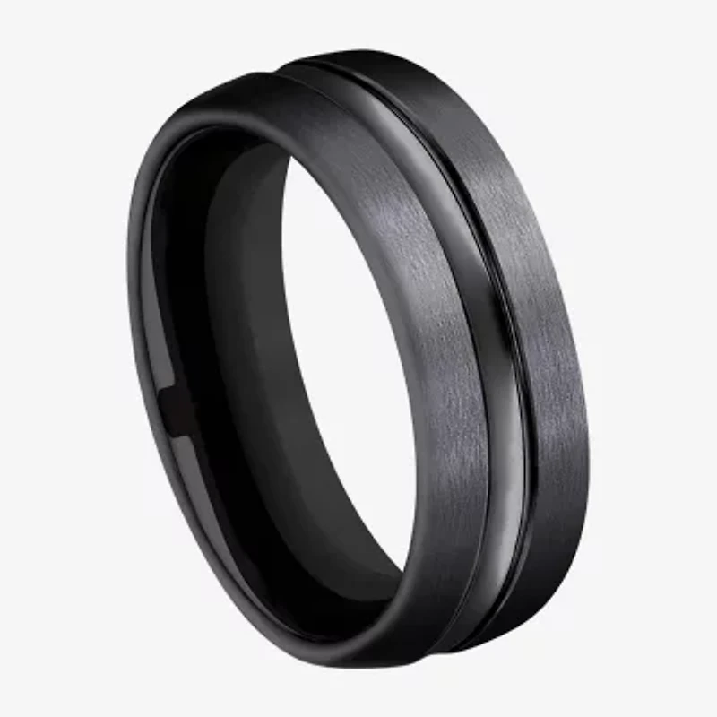 Mens Black Titanium Satin Center 7.5mm Wedding Band