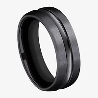 Mens Black Titanium Satin Center 7.5mm Wedding Band