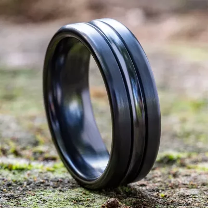 Mens Black Titanium Satin Center 7.5mm Wedding Band