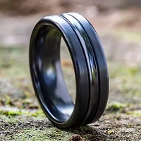Mens Black Titanium Satin Center 7.5mm Wedding Band