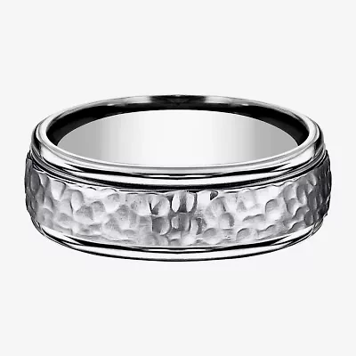 Mens Titanium Hammered Center 7mm Wedding Band