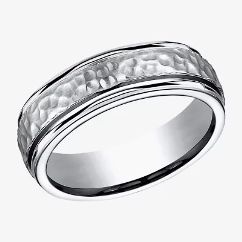 Mens Titanium Hammered Center 7mm Wedding Band