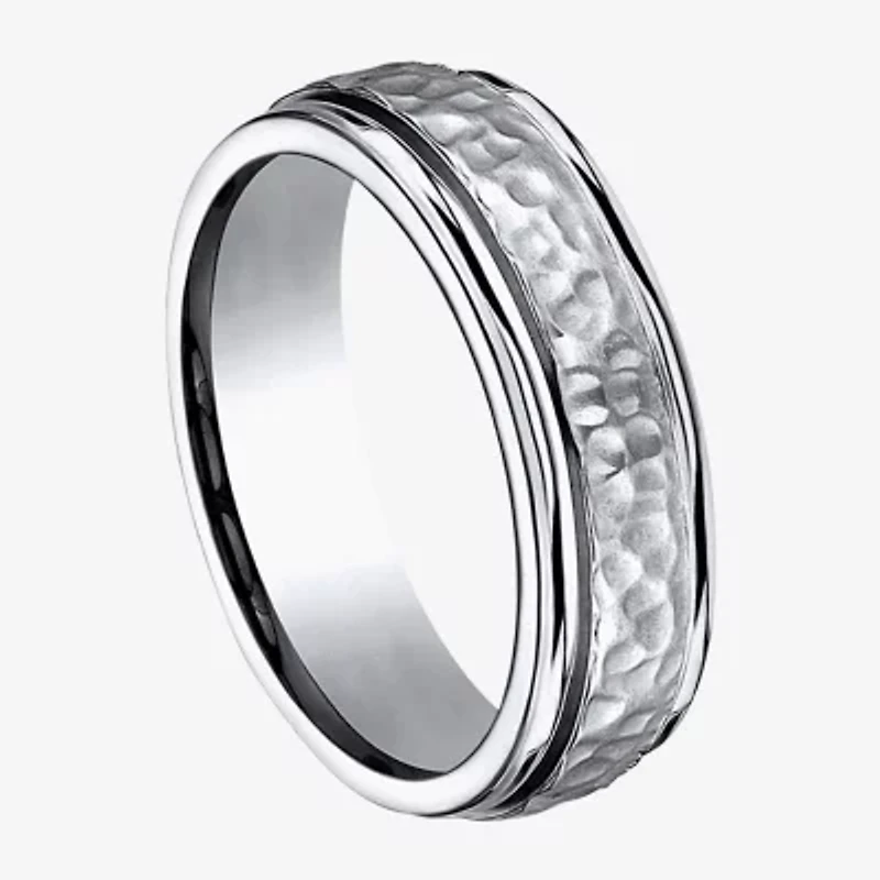 Mens Titanium Hammered Center 7mm Wedding Band