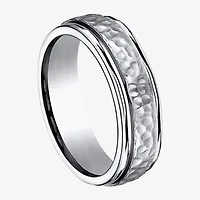 Mens Titanium Hammered Center 7mm Wedding Band