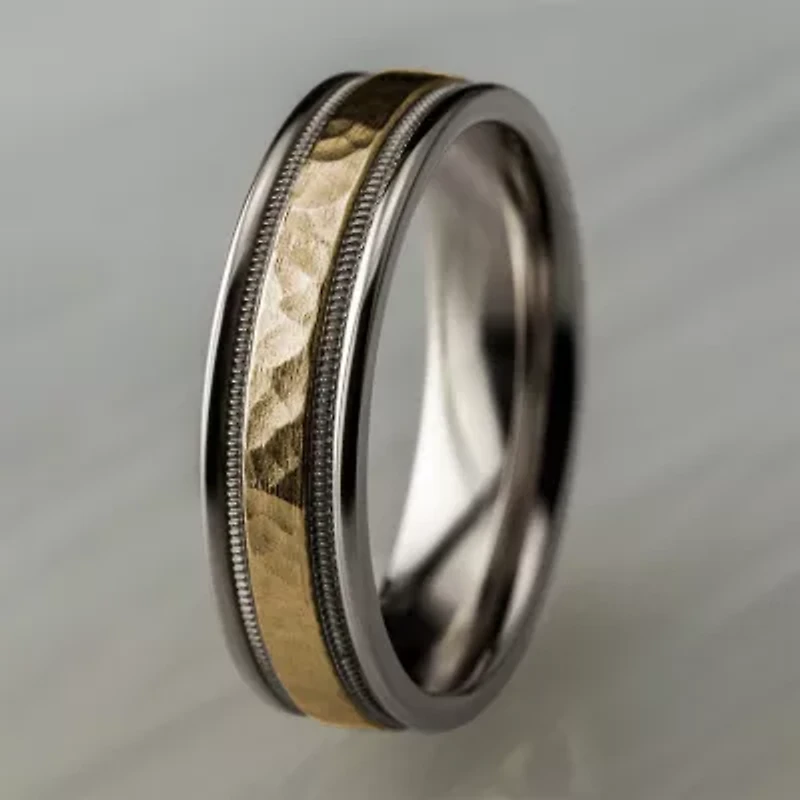 Hammered Mens 6MM 10K Two Tone Gold Wedding Band