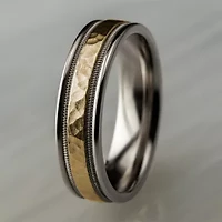 Hammered Mens 6MM 10K Two Tone Gold Wedding Band