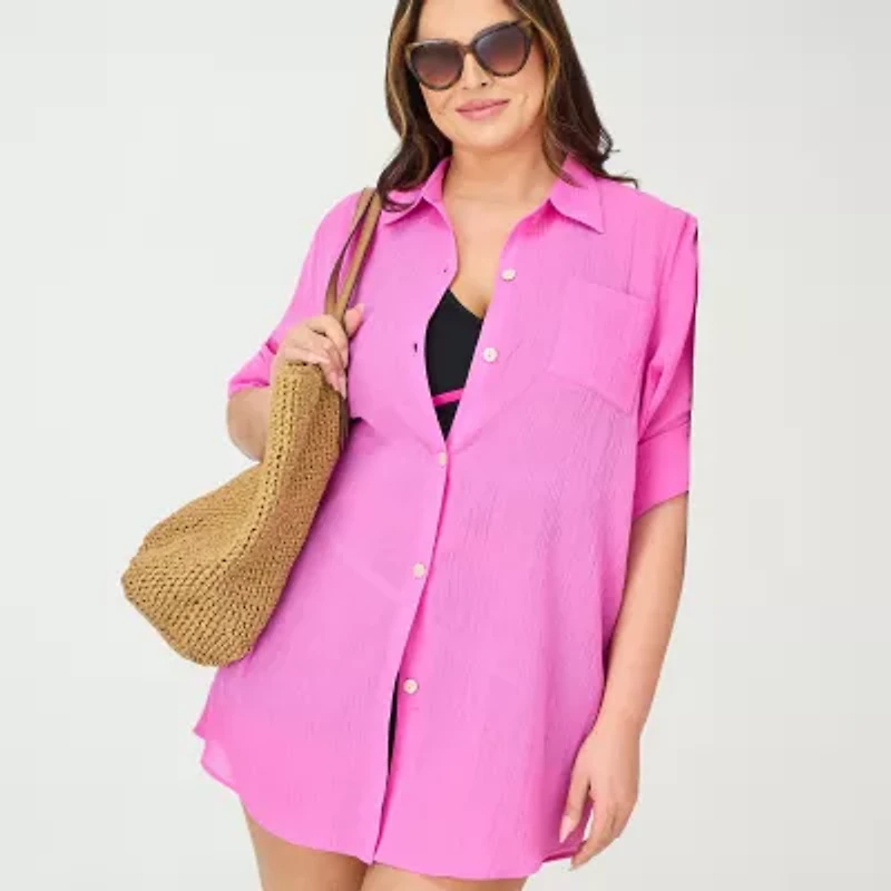 Sonnet Shores Womens Plus Dress Swimsuit Cover-Up