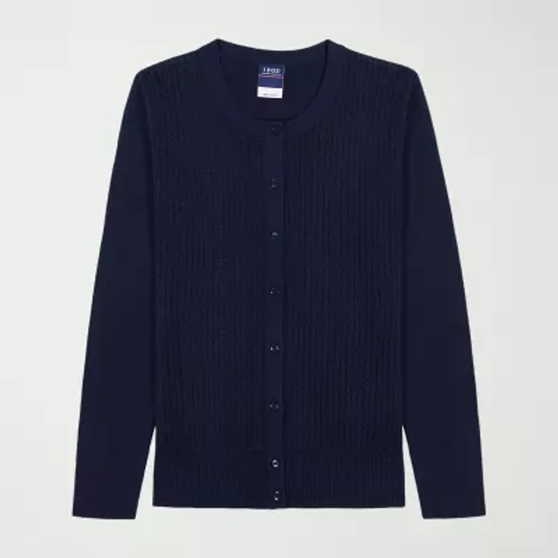 IZOD Womens Long Sleeve Button Juniors Cardigan