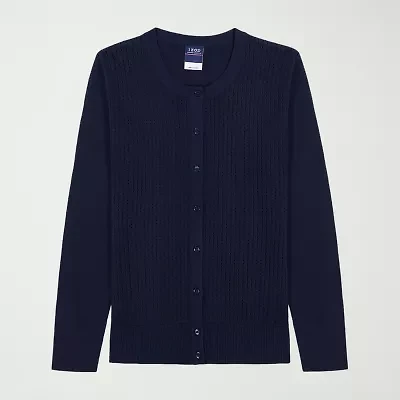 IZOD Womens Long Sleeve Button Juniors Cardigan