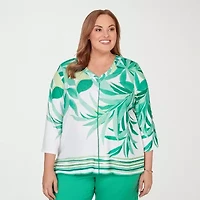 Alfred Dunner Resort Living Womens V Neck 3/4 Sleeve T-Shirt