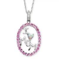 Lab Created Pink & White Sapphire "I Heart Mom" Pendant Necklace