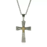 Mens White Diamond Stainless Steel Cross 24 Inch Pendant Necklace