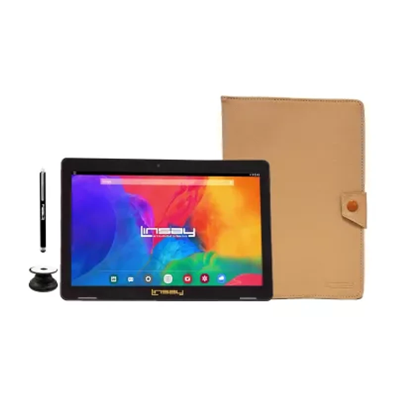 10.1" 1280x800 IPS 2GB RAM 32GB Storage Android 12 Tablet with Light Brown Leather Case"
