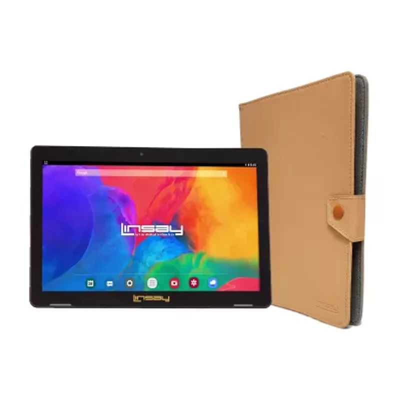 10.1" 1280x800 IPS 2GB RAM 32GB Storage Android 12 Tablet with Light Brown Leather Case"
