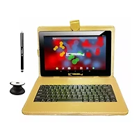 10.1" 1280x800 IPS 2GB RAM 32GB Storage Android 12 Tablet with Golden Leather Keyboard/ Pop Holder and Pen Stylus"