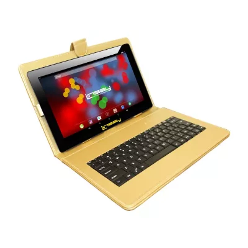 10.1" 1280x800 IPS 2GB RAM 32GB Storage Android 12 Tablet with Golden Leather Keyboard/ Pop Holder and Pen Stylus"
