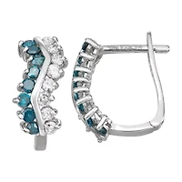5/8 CT.T.W. Color-Enhanced Blue and Natural White Diamond 14mm Huggie Hoop Earrings in 10K White Gold