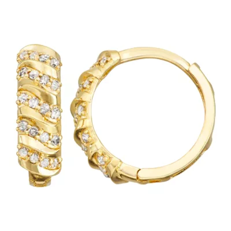 Croissant Womens 1/4 CT. T.W. Natural White Diamond 10K Gold 14.5mm Hoop Earrings