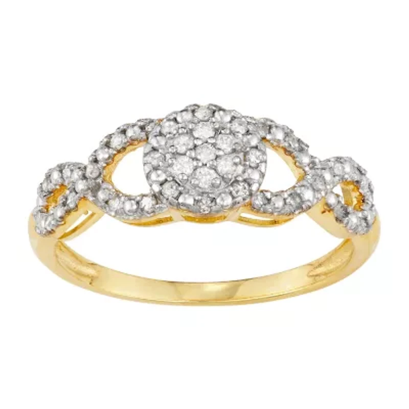 Womens 1/5 CT. Natural White Diamond 10K Gold Halo Cocktail Ring