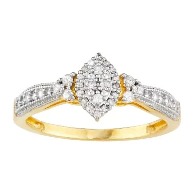 Womens 1/5 CT. Natural White Diamond 10K Gold Marquise Halo Cocktail Ring