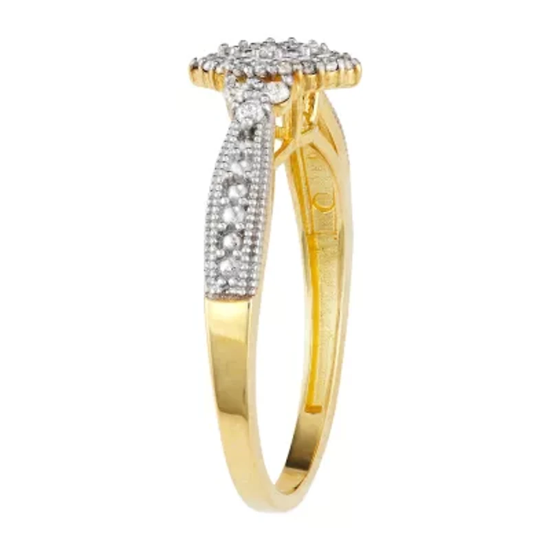 Womens 1/5 CT. Natural White Diamond 10K Gold Marquise Halo Cocktail Ring