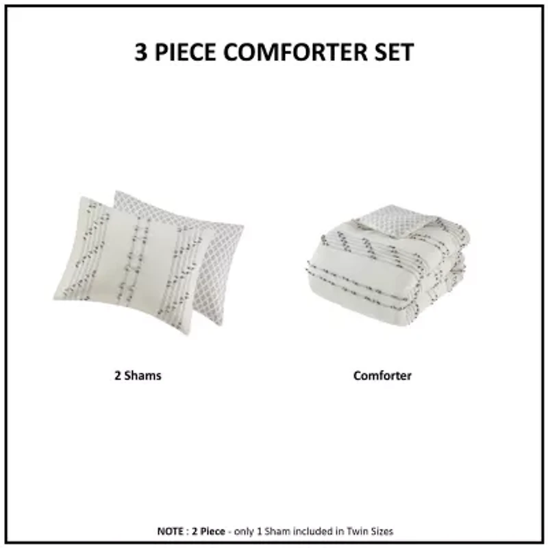 INK+IVY Kara 3 Piece Cotton Jacquard Comforter Set