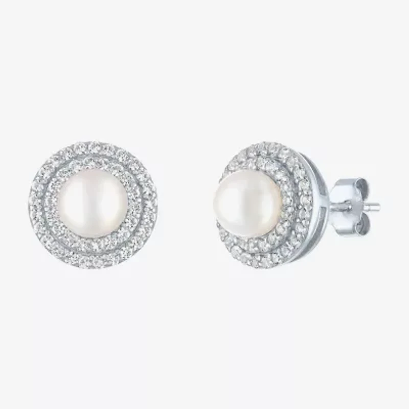 Gemstone & Lab-Created White Sapphire Sterling Silver Oval Double Halo Stud Earrings