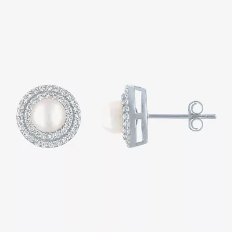Gemstone & Lab-Created White Sapphire Sterling Silver Oval Double Halo Stud Earrings