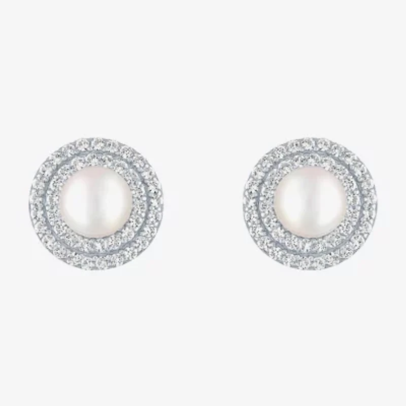 Gemstone & Lab-Created White Sapphire Sterling Silver Oval Double Halo Stud Earrings