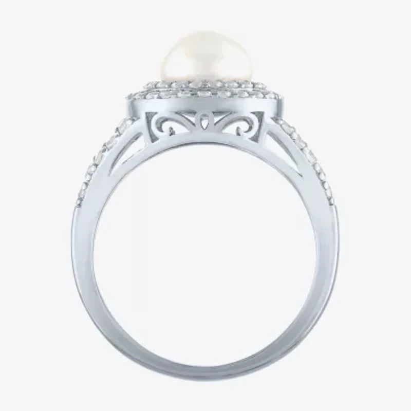 Gemstone and Lab-Created White Sapphire Sterling Silver Oval Double Halo Cocktail Ring