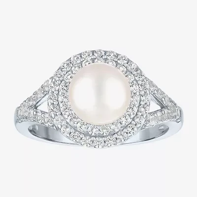 Gemstone and Lab-Created White Sapphire Sterling Silver Oval Double Halo Cocktail Ring