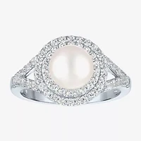 Gemstone and Lab-Created White Sapphire Sterling Silver Oval Double Halo Cocktail Ring