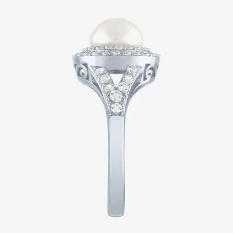 Gemstone and Lab-Created White Sapphire Sterling Silver Oval Double Halo Cocktail Ring