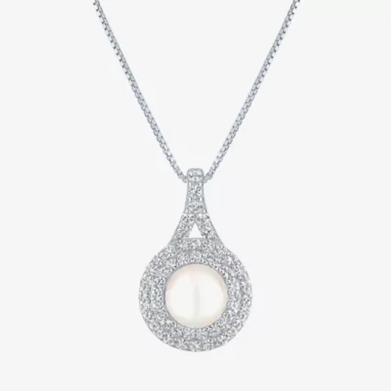 Gemstone & Lab-Created White Sapphire Sterling Silver Halo Pendant Necklace