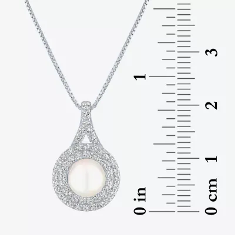 Gemstone & Lab-Created White Sapphire Sterling Silver Halo Pendant Necklace