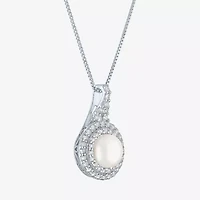 Gemstone & Lab-Created White Sapphire Sterling Silver Halo Pendant Necklace