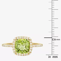 Womens Diamond Accent Gemstone 10K Gold Cushion Halo Side Stone Cocktail Ring