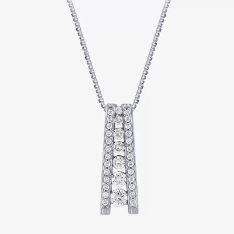 (G / Si2) Womens 1/2 CT. T.W. Lab Grown White Diamond 14K White Gold 18 Inch Pendant Necklace