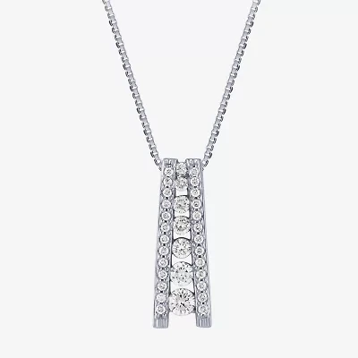 (G / Si2) Womens 1/2 CT. T.W. Lab Grown White Diamond 14K White Gold 18 Inch Pendant Necklace