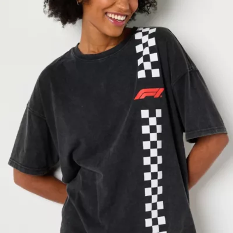 Formula 1 Racing Oversized Womens Crew Neck Short Sleeve Juniors Graphic T-Shirt