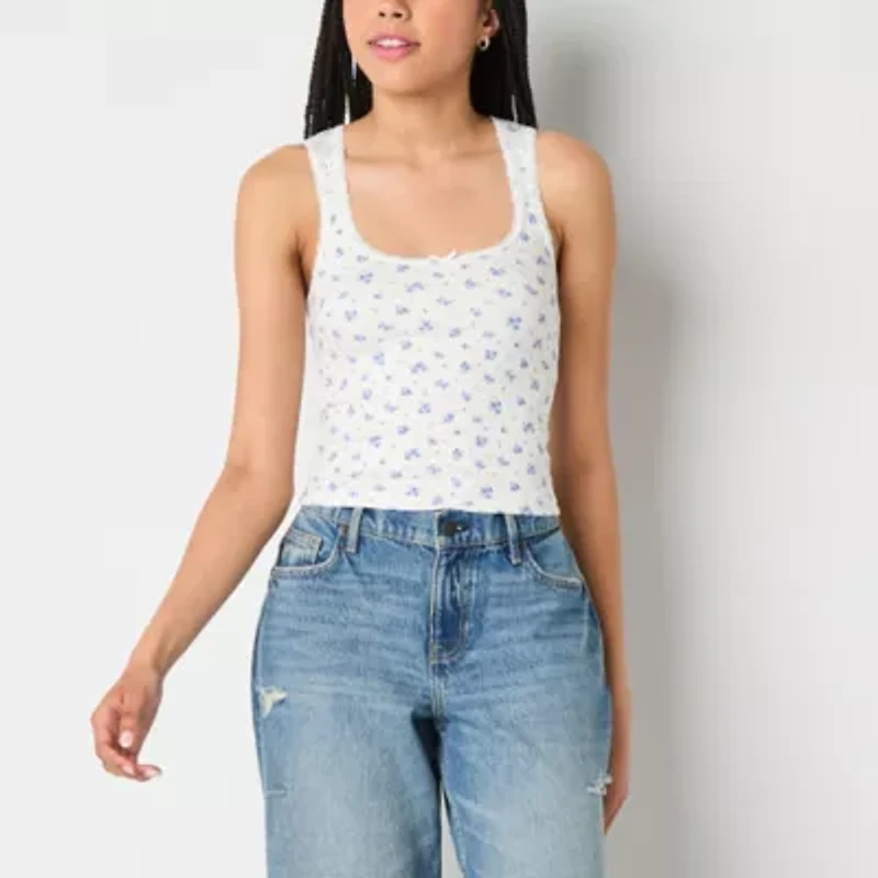 Arizona Womens Juniors Scoop Neck Sleeveless Tank Top