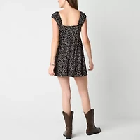 Arizona Womens Short Sleeve Floral Babydoll Dress Juniors