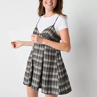 Arizona 2fer Womens Short Sleeve Plaid Juniors Shirt Dress