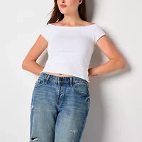 Arizona Off The Shoulder Womens Juniors Boat Neck Short Sleeve T-Shirt