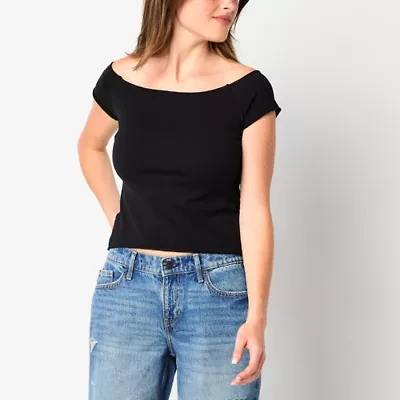 Arizona Off The Shoulder Womens Short Sleeve Juniors T-Shirt