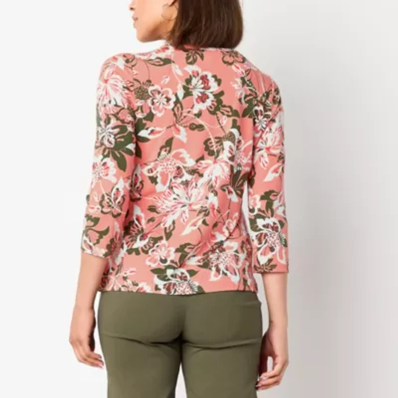 Liz Claiborne Womens Keyhole Neck 3/4 Sleeve Blouse